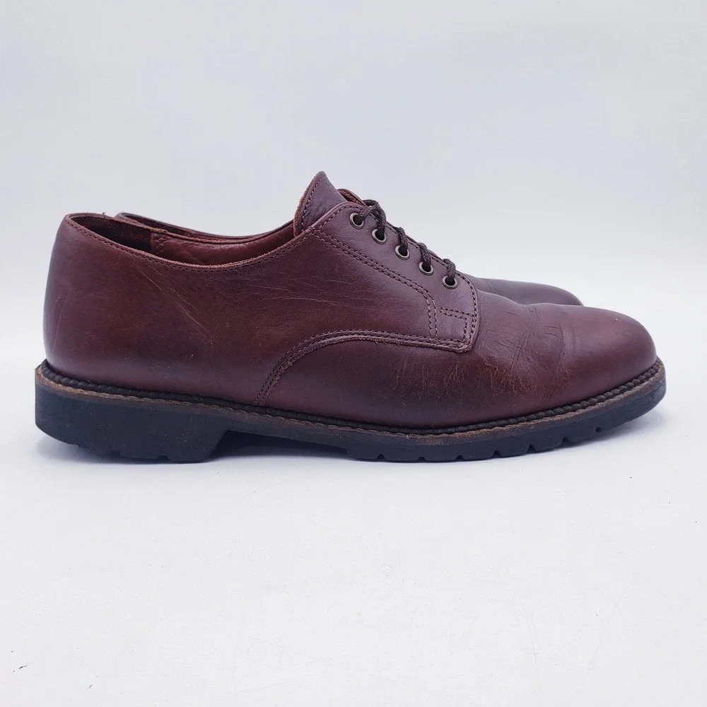 H.S. Trask Bison Leather Oxford Shoes Brown Lace‎ Up Lug Sole Mens 9.5 W